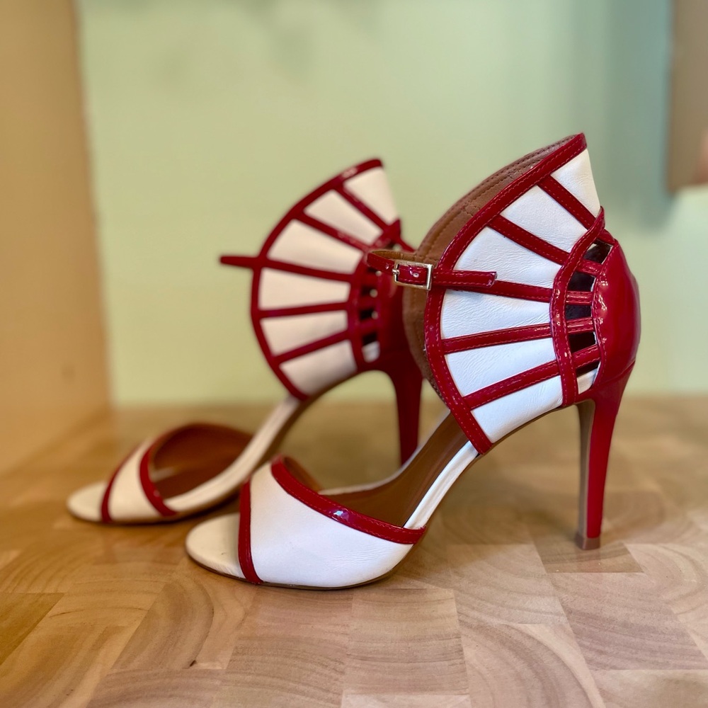 Only Red and White Strappy Heels